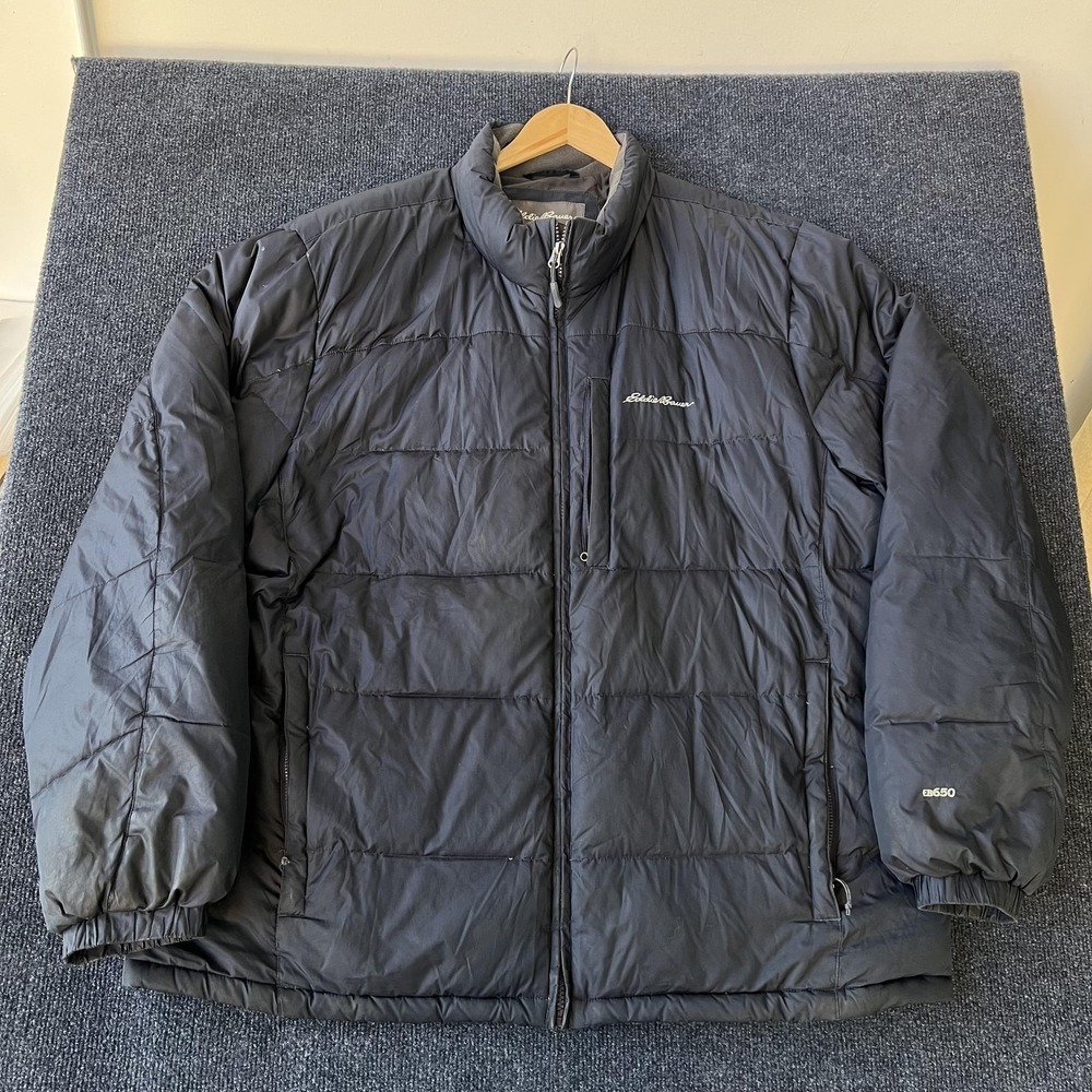 Eddie Bauer Jacket Mens 2XL Black Quilted Puffer EB650 Full Zip Chest Pocket